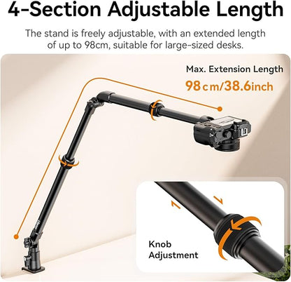 ULANZI ZJ02 Camera Desk Mount Overhead Magic Arm, 98cm/38.6inch Aluminum - Image 6