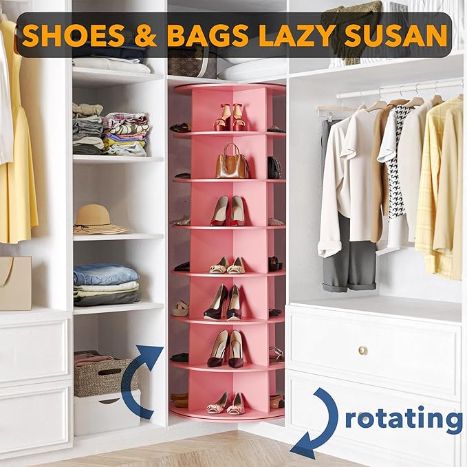 SpaceAid 7 Tier Rotating Shoe Rack Tower, Spinning Shoe Display Lazy Susan - Image 4