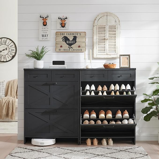 Shoe Storage Cabinet, Farmhouse Shoe Organizer by Barnyatoh