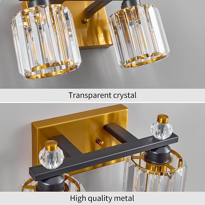 FDPBY Bathroom Vanity Lights 2-Light Black Gold Modern Crystal Vanity Light - Image 4