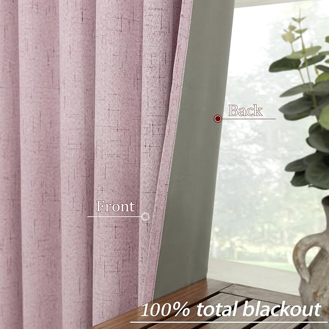 KOUFALL Light Pink Linen Blackout Curtains - Image 5