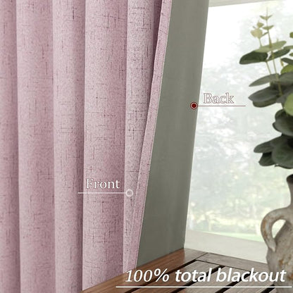 KOUFALL Light Pink Linen Blackout Curtains - Image 5