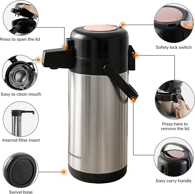 Airpot Coffee Dispenser with Pump, 102 OZ/ 3L Large Coffee Dispenser with Tea - Image 4