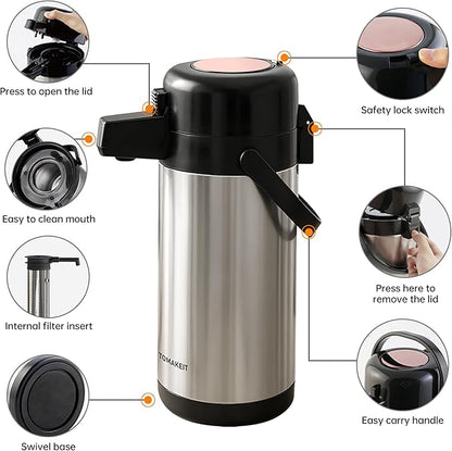 Airpot Coffee Dispenser with Pump, 102 OZ/ 3L Large Coffee Dispenser with Tea - Image 4