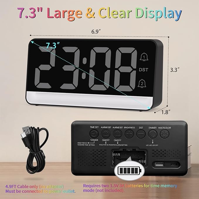 Alarm Clocks for Bedrooms, Digital Bedside Clock - Image 9