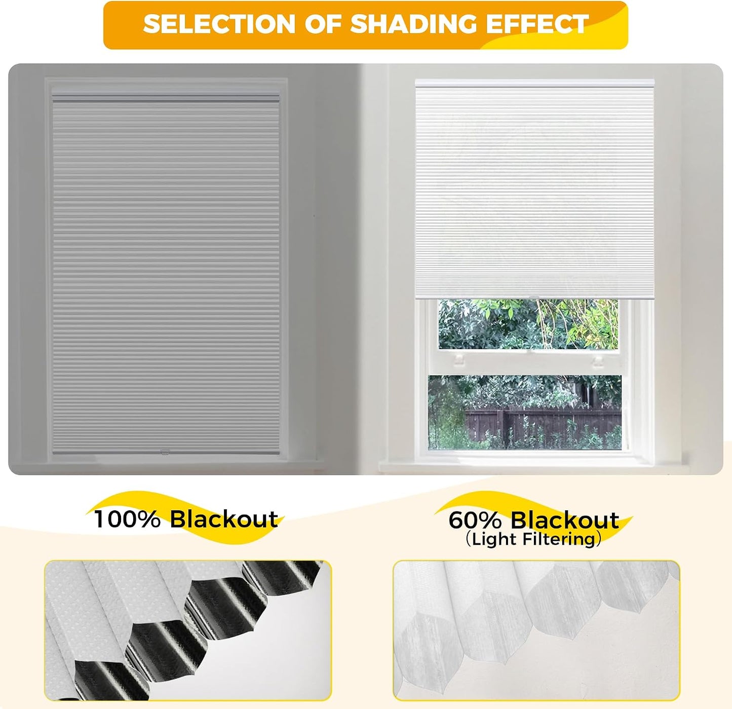 HOMEDEMO Cellular Shades Cordless Beige-Blackout 27" W x 64" H | Honeycomb Shade Blinds, Thermal Insulated Noise Reduction for Windows Inside & Outside Mount