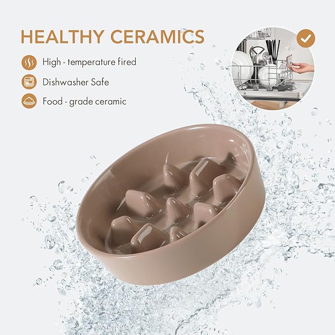 Ceramic 1.2 Cup Dog Bowl Slow Feeder, 7.3 inch Slow Pet Food Dish - Image 4