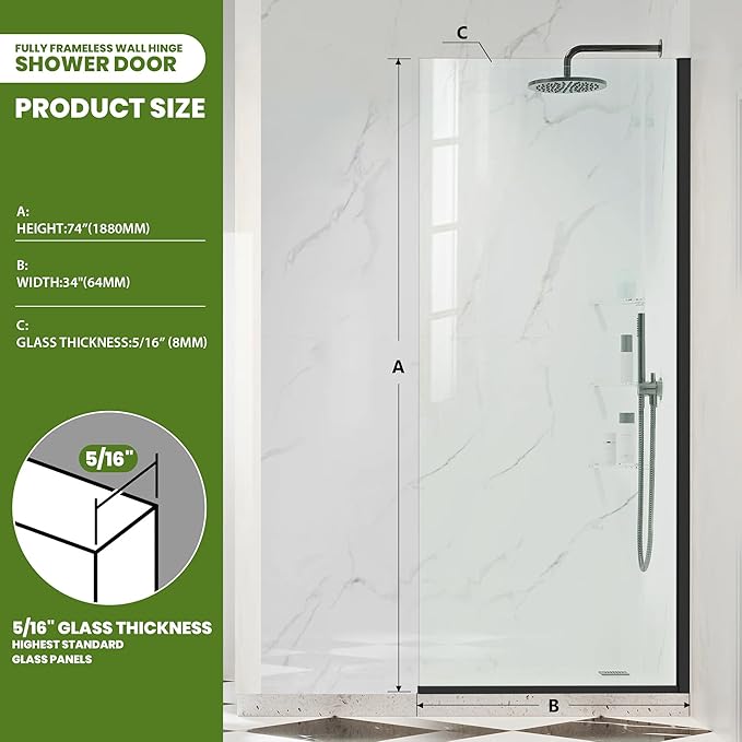 Fixed Shower Glass Panel, 5/16" Tempered Glass Shower Screen Easy to Clean - Image 2