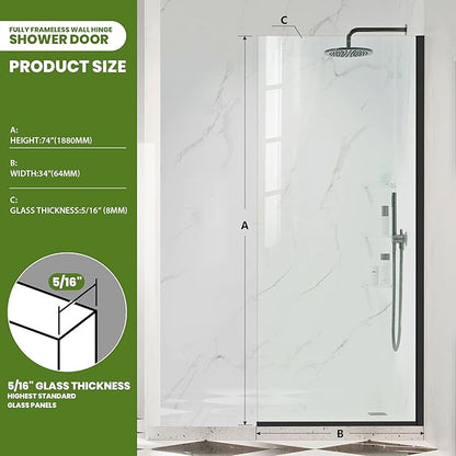 34" W x 78" H Shower Glass Panel, Semi-Frameless Fixed Shower Screen Walk-in - Image 5