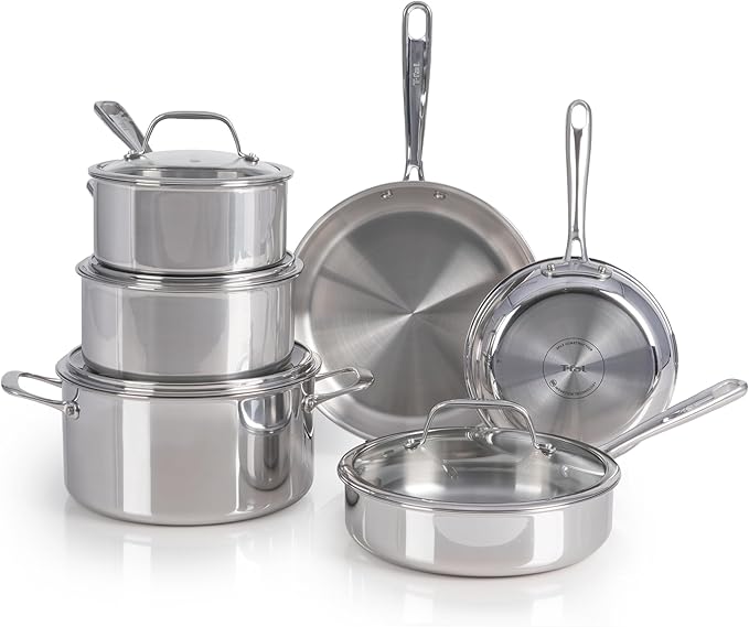 T-fal Pro Tri-Ply Stainless Steel Cookware Set, 10 Piece-Induction Compatible by T-falbrand