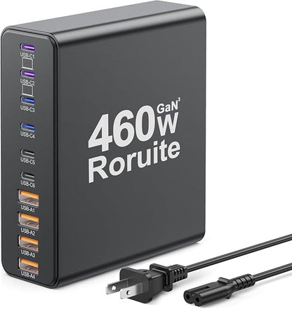 460W USB C Charger Block, 10-Port Charging Station GaN Fast Charger Block Type by Roruite