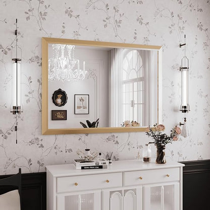 Amorho Bathroom Mirror, 50x36 Inch Golden Thick Metal Framed Wall Mirrors by Amorho