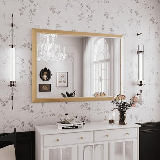 Amorho Bathroom Mirror, 50x36 Inch Golden Thick Metal Framed Wall Mirrors by Amorho