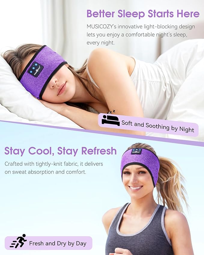 MUSICOZY Sleep Headphones Wireless, Grape Purple - Image 2