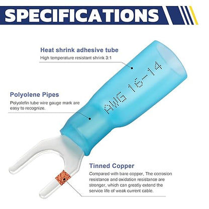 haisstronica 210PCS Heat Shrink Fork Spade Connectors #8#10 Waterproof Marine - Image 3