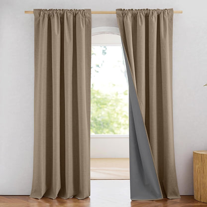 NICETOWN 100% Blackout Burlap Linen Curtains 90 inches Length with Thermal Insulated Liners for Bedroom, 2 Panels, 52" W, Room Cooling Noise Reducing Window Treatment Drapes for Living Room