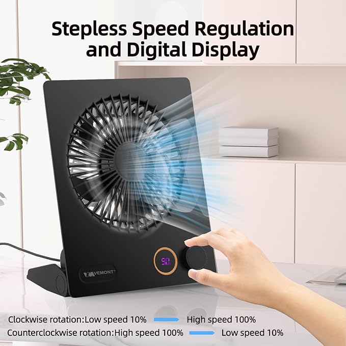 Small Desk Fan, VEMONT USB Table Fan, 5000mAh Rechargeable Battery Fan - Image 2