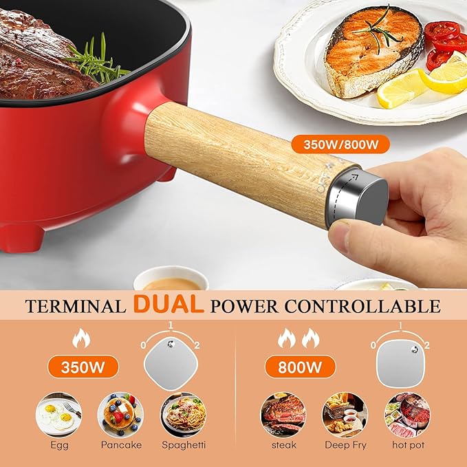 Audecook Hot Pot Electric 2L, Cermic Glaze Non-Stick Frying Pan 8 Inch - Image 2