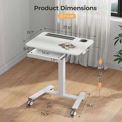 Mobile Standing Desk with Drawer, Portable Laptop Cart on Wheels, Height - Image 2