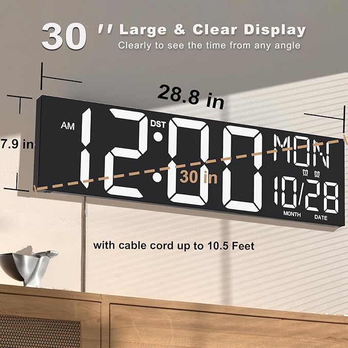 JALL 30" Large Digital Wall Mount Clock - Image 3