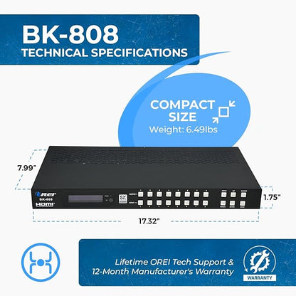 OREI 8K 8x8 HDMI Matrix Switch, Switcher - Image 5