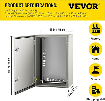 VEVOR NEMA Steel Enclosure, IP66 Waterproof & Dustproof, Outdoor/Indoor - Image 7