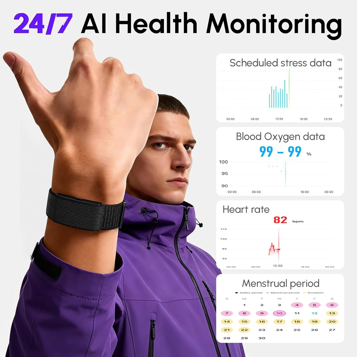 screenless fitness tracker smart band, sleep, hrv, heart shown in use