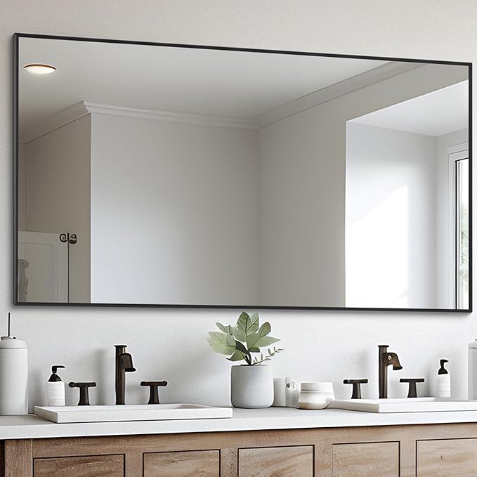 Black Bathroom Mirror for Wall, 30x55 Inch Rectangle Mirrors - Image 4