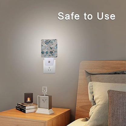 Smoaffly Mermaid Fish Scales Marble Night Light Plug-in LED Nightlights Auto - Image 6