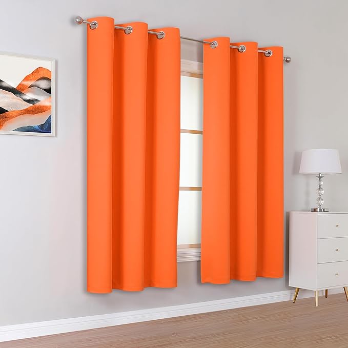 DUALIFE Summer Orange Curtains for Boys Bedroom 2 Panels Autumn Decor Darkening - Image 2