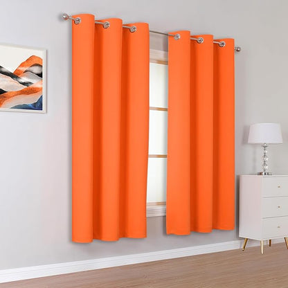 DUALIFE Summer Orange Curtains for Boys Bedroom 2 Panels Autumn Decor Darkening - Image 2