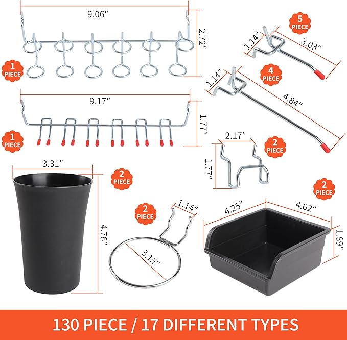 130PCS Pegboard Hooks Assortment - Image 3