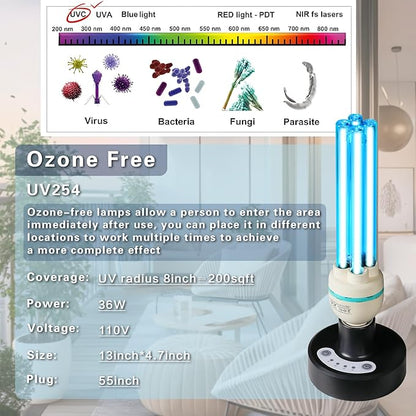 36Watts UV Sanitizer Lamp with Remote Control Powerful UVC Light with E26 Base - Image 3