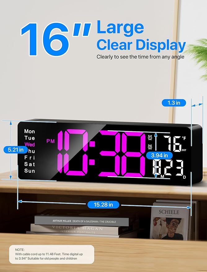 MASHI Digital Wall Clock, Auto-Dimming Wall Clock - Image 2