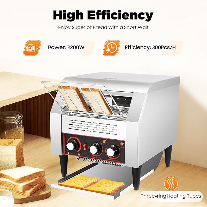 Conveyor Toaster, 2200W 300Pcs/H Electric Commercial Toasting Bread Bagel Home - Image 3