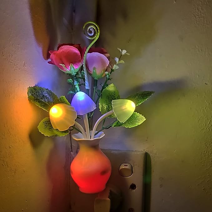 AUSAYE 3Pack Sensor Night Light Plug in Rose Flower Light, Energy Saving Lamp - Image 2