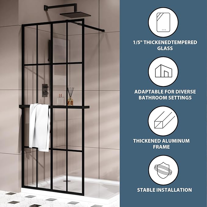 Goodyo 34" x 72" Shower Door Tempered Glass Shower Screen - Image 3