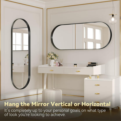 Brightify 20x53 Inch Black Oval Full Length Mirror for Bathroom, Oversized Large Mirror, Vanity Mirrors Metal Frame, Wall Mounted Mirror for Entry Wall Decorative Hang Vertical and Horizontal