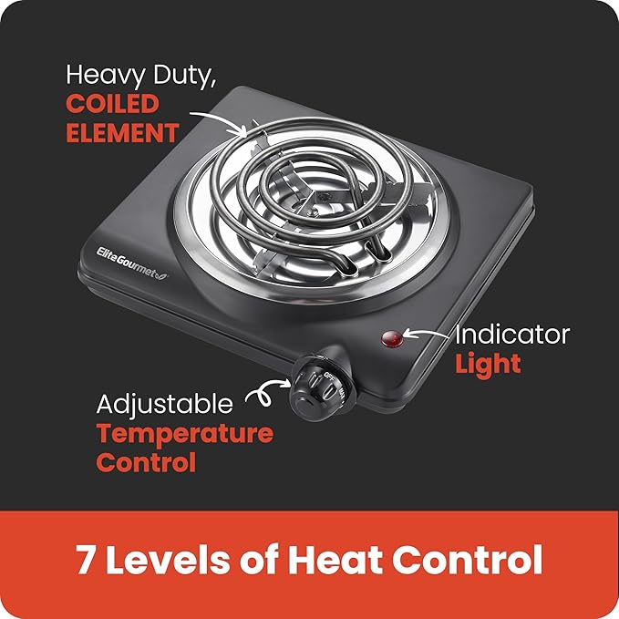 Elite Gourmet ESB100B Countertop Single Coiled Burner Electric Hot Plate - Image 3