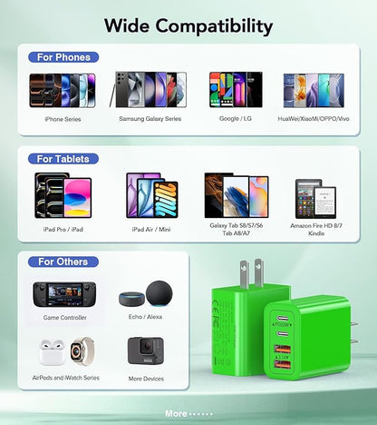 2 Pack USB C Charger, 40W Fast Charge Cube, 4-Port QC+PD Wall Plug, Galaxy S24 - Image 4