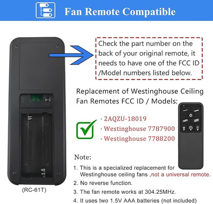 Replacement Remote for Westinghouse Ceiling Fan Remote 7787900 7788200 - Image 2