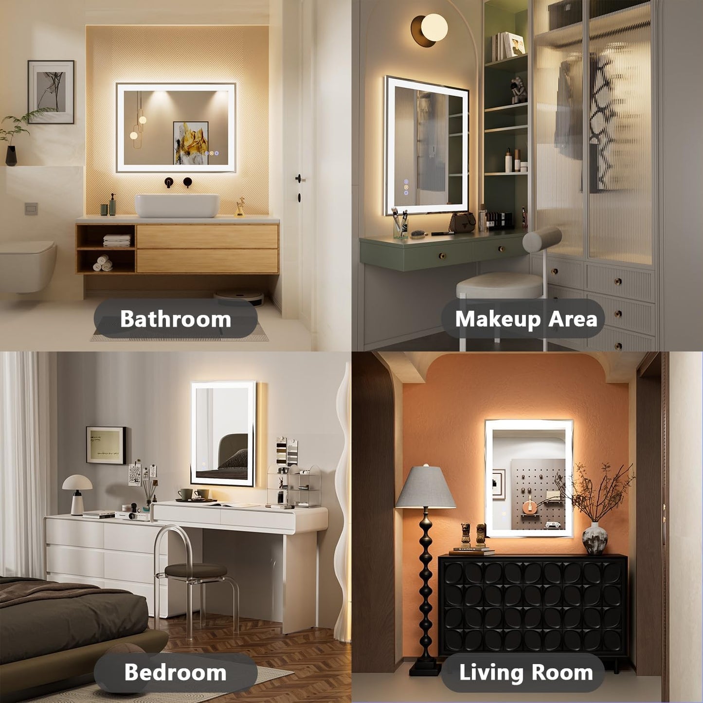 24x32 LED Bathroom Mirror, 6000LM, Separate Front and Back Lights | UL Certified,Shatter-Resistant Tempered Glass,Auto-Off Defogger,3 Color Modes,Smooth Dimming,Smart Memory Setting