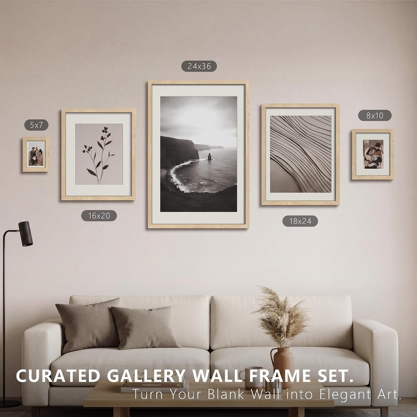 18x24 Poster Frames - 3 Pack, Natural Solid Wood Picture Wide Border Frame, Display 16x20 with Mat or 18 x 24 Without, Vertical & Horizontal Wall Mount