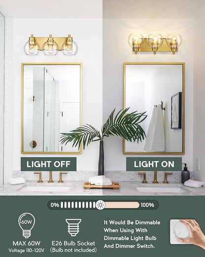 METWET Bathroom Light Fixtures, 3-Light Brushed Gold Vanity Light, Modern Wall - Image 2