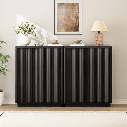 Fluted Shoe Cabinet with Sliding Door Set of 2, 6-Tier Large Hidden Storage by WINWY