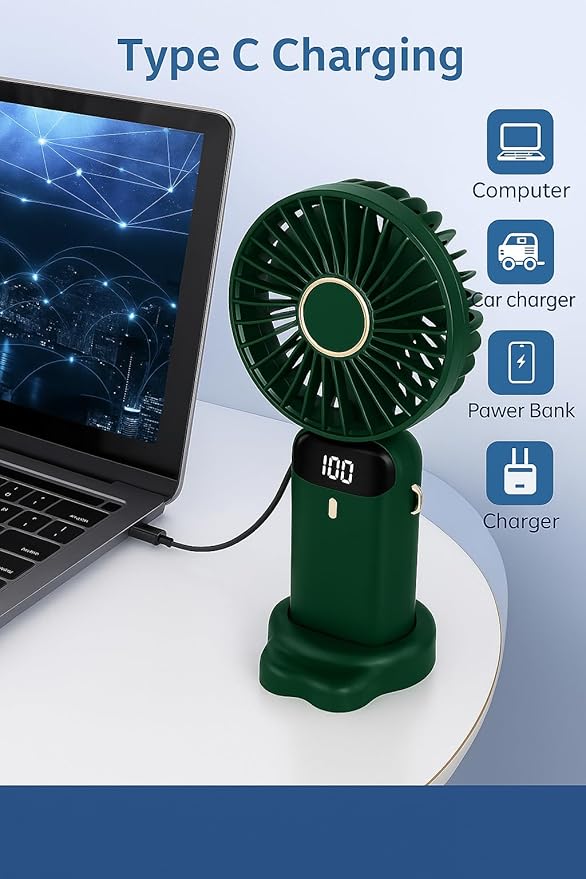 AMPMG LED Digital Display Rechargeable Fan – Portable Handheld & Desk Fan - Image 3