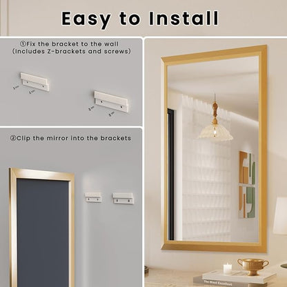 Amorho Bathroom Mirror, 50x36 Inch Golden Thick Metal Framed Wall Mirrors - Image 7