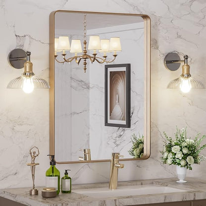 LOAAO 22”X30” Gold Bathroom Mirror, Rounded Rectangle Gold Frame Mirror - Image 7