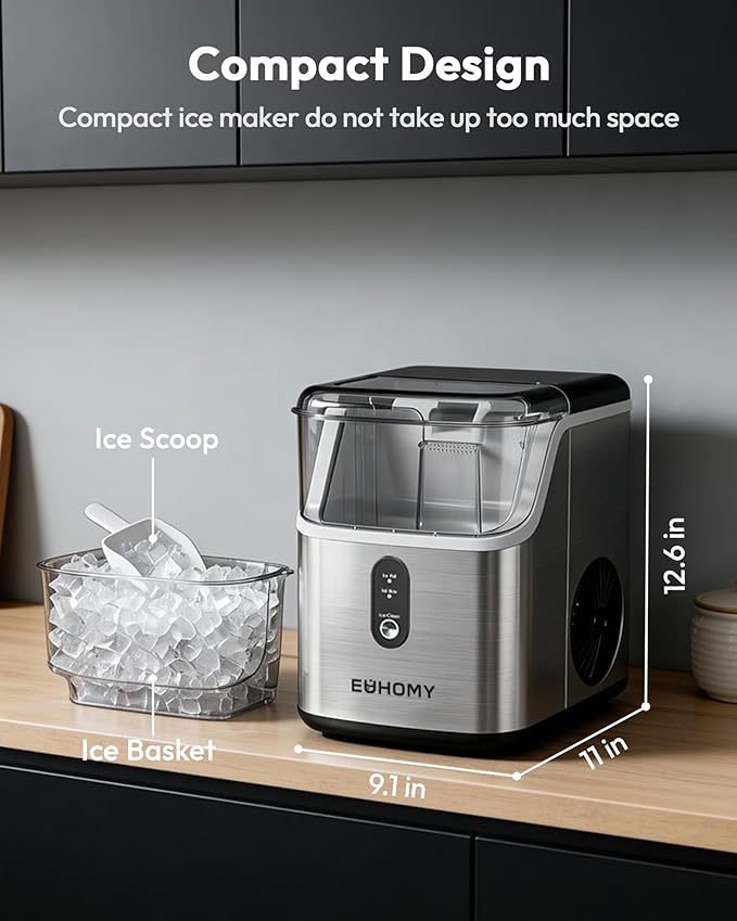 EUHOMY Nugget Ice Maker Countertop, Ready in 7 Mins, 34Lbs/24H Pebble Ice Maker - Image 6