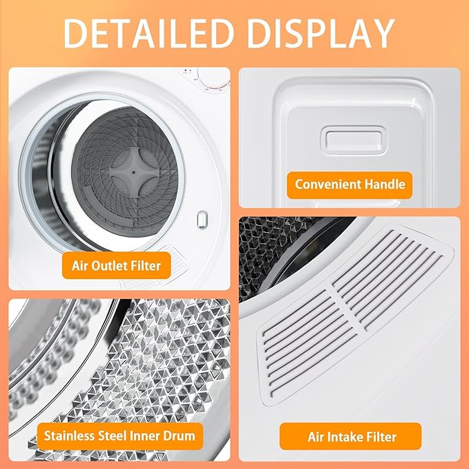 1.5 Cu.Ft Portable Clothes Dryer, 800W Fast Drying Front Load Laundry Dryer - Image 5